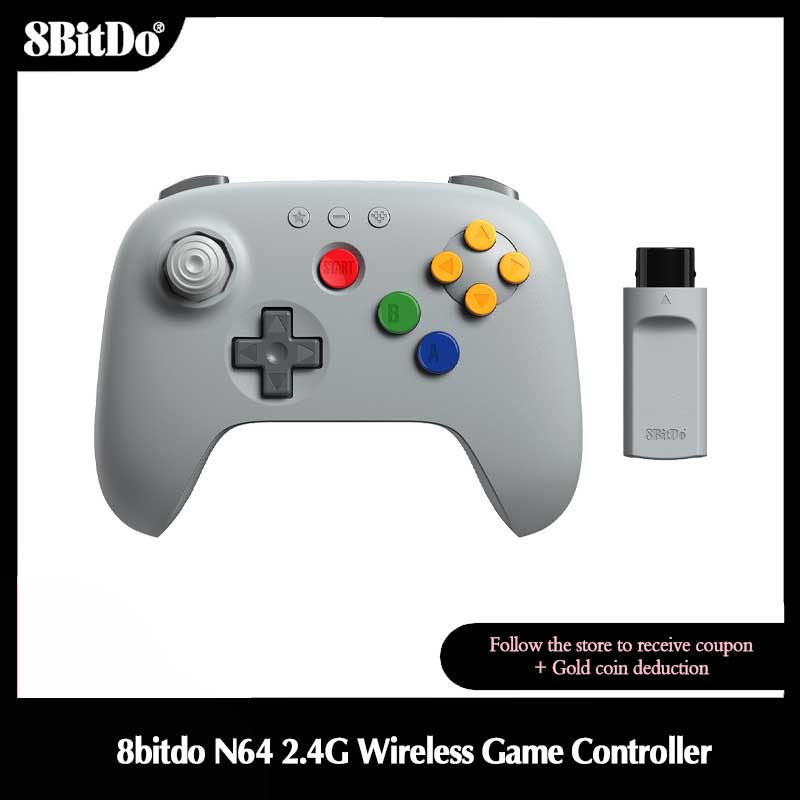 Gaming Accessories For Android - 8BitDo N64 2.4G คอนโทรลเลอร์เกมไร้สายพร้อมฮอลเอฟเฟค, เกมแพดพร้อมอะแดปเตอร์สำหรับคอนโซล N64,