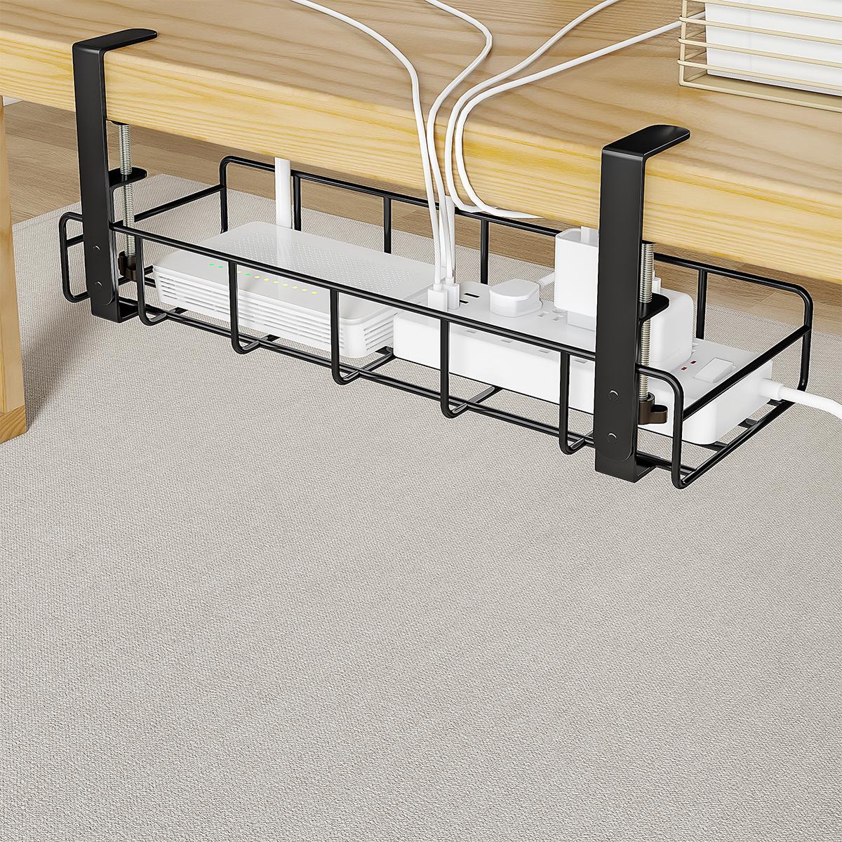Gaming Accessories Organizer - ถาดจัดการสายเคเบิลใต้โต๊ะแบบไม่ต้องเจาะ ที่เก็บสายไฟโลหะแบบหนีบ ตะกร้าเก็บสายไฟแบบไม่ต้องเจาะ ที่ซ่อนสายเคเบิลสำหรับโต๊ะทำงานแบบยืน อุปกรณ์เสริมสำหรับคอมพิวเตอร์พีซี เกมมิ่ง