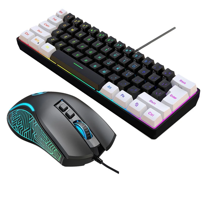 Gaming Accessories Combo - ชุดคีย์บอร์ดและเมาส์ 60% สำหรับเล่นเกมคอมพิวเตอร์ คีย์บอร์ดแบบมีสายพร้อมไฟแบ็คไลท์ ชุดเมาส์สำหรับสำนักงาน คอมโบส์
