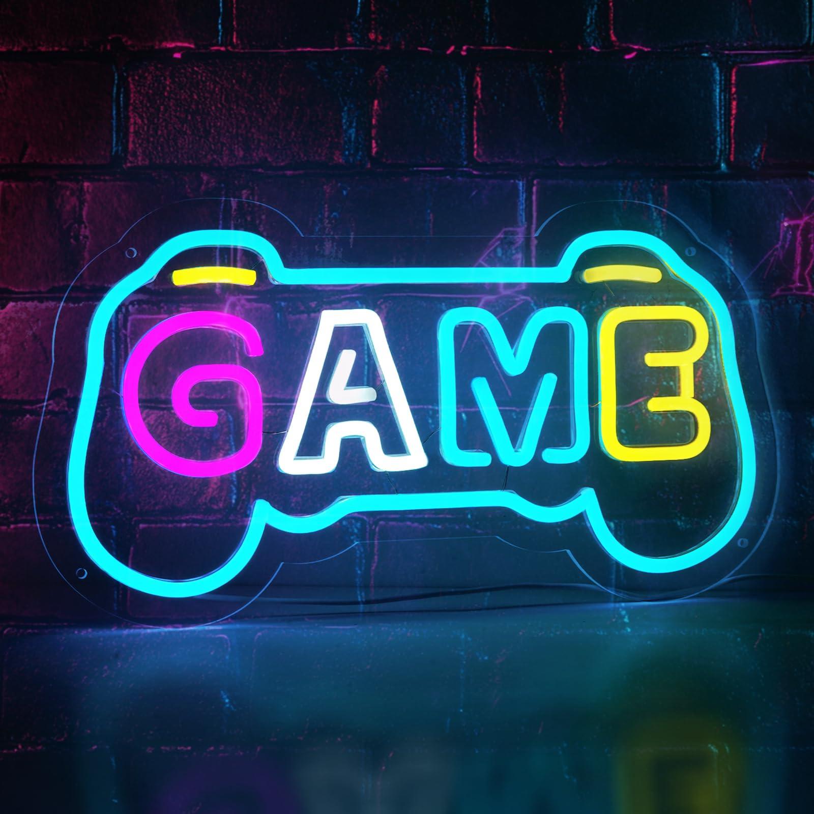 Gaming Accessories Gifts For Men - ป้ายไฟนีออนรูปเกมสำหรับตกแต่งห้องเกมเมอร์ ไฟ LED รูปจอยเกมแบบ USB สำหรับห้องเด็กผู้ชาย