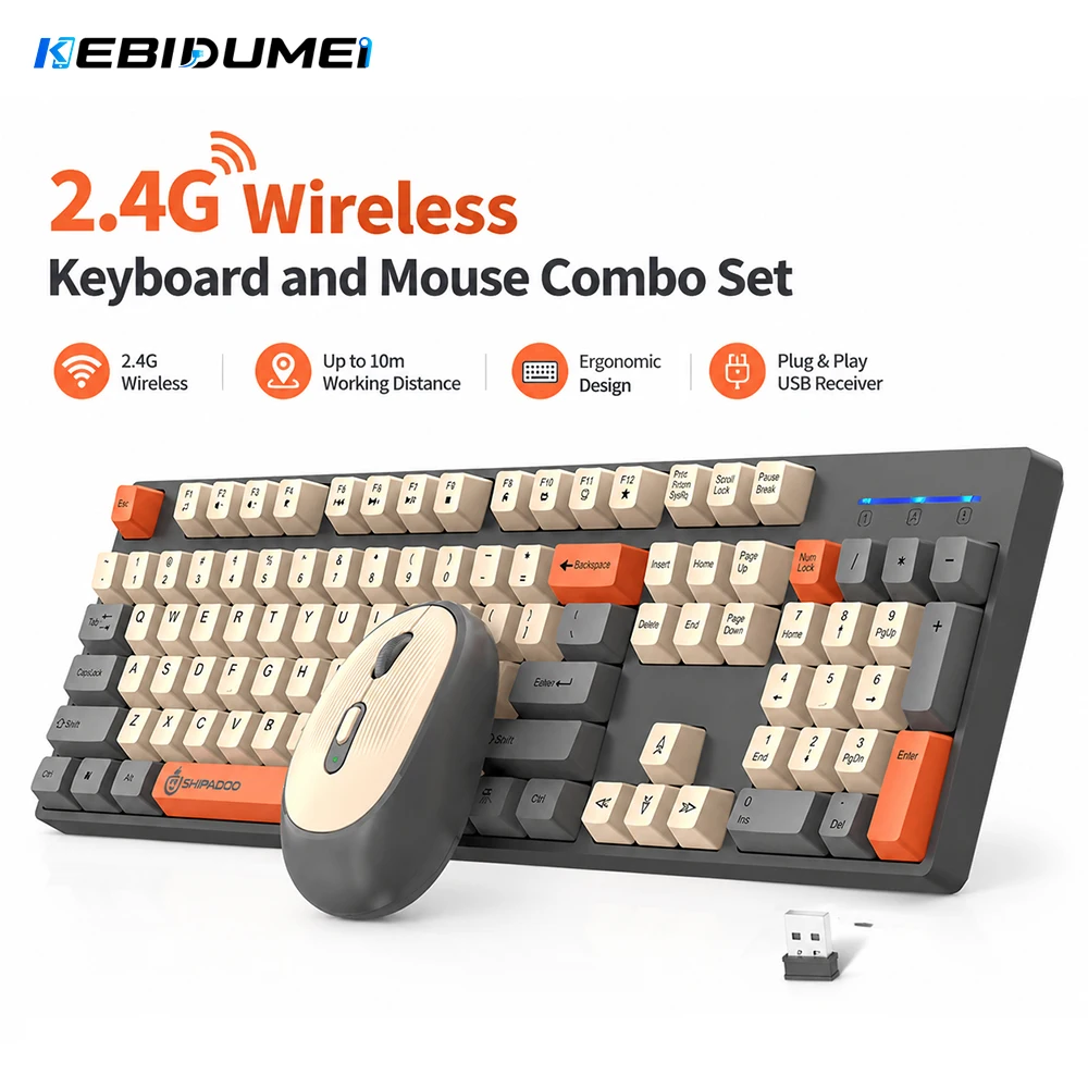 Gaming Accessories Combo - KEBIDUMEI ชุดคีย์บอร์ดและเมาส์ไร้สาย 2.4G พร้อมเมาส์ไร้สายปรับค่า DPI ได้
