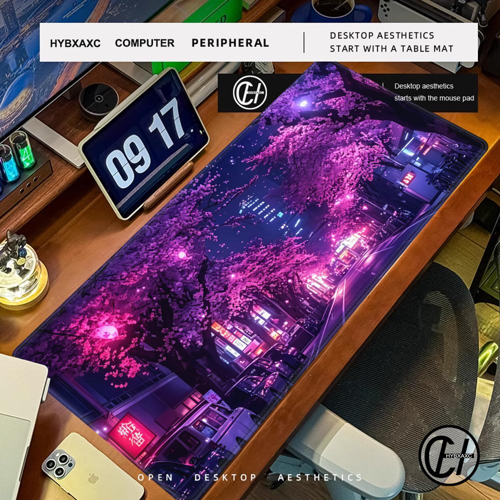 Gaming Accessories Officeworks - แผ่นรองเมาส์ญี่ปุ่นสตรีทสีม่วงซากุระอุปกรณ์สำนักงานแผ่นรองโต๊ะป้องกันโต๊ะ HYBXAXC ตกแต่งห้องเล่นเกมเกมแพด