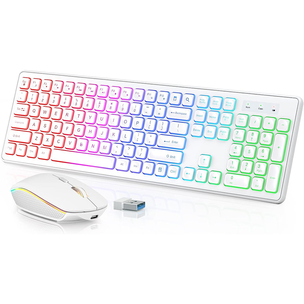Gaming Accessories Combo - คีย์บอร์ดและเมาส์ไร้สายแบบมีไฟพื้นหลัง, ปุ่มเรืองแสงเงียบ, ขาตั้งปรับเอียงได้, ชุดคอมโบไร้สายแบบชาร์จไฟได้ผ่าน USB สำหรับคอมพิวเตอร์,